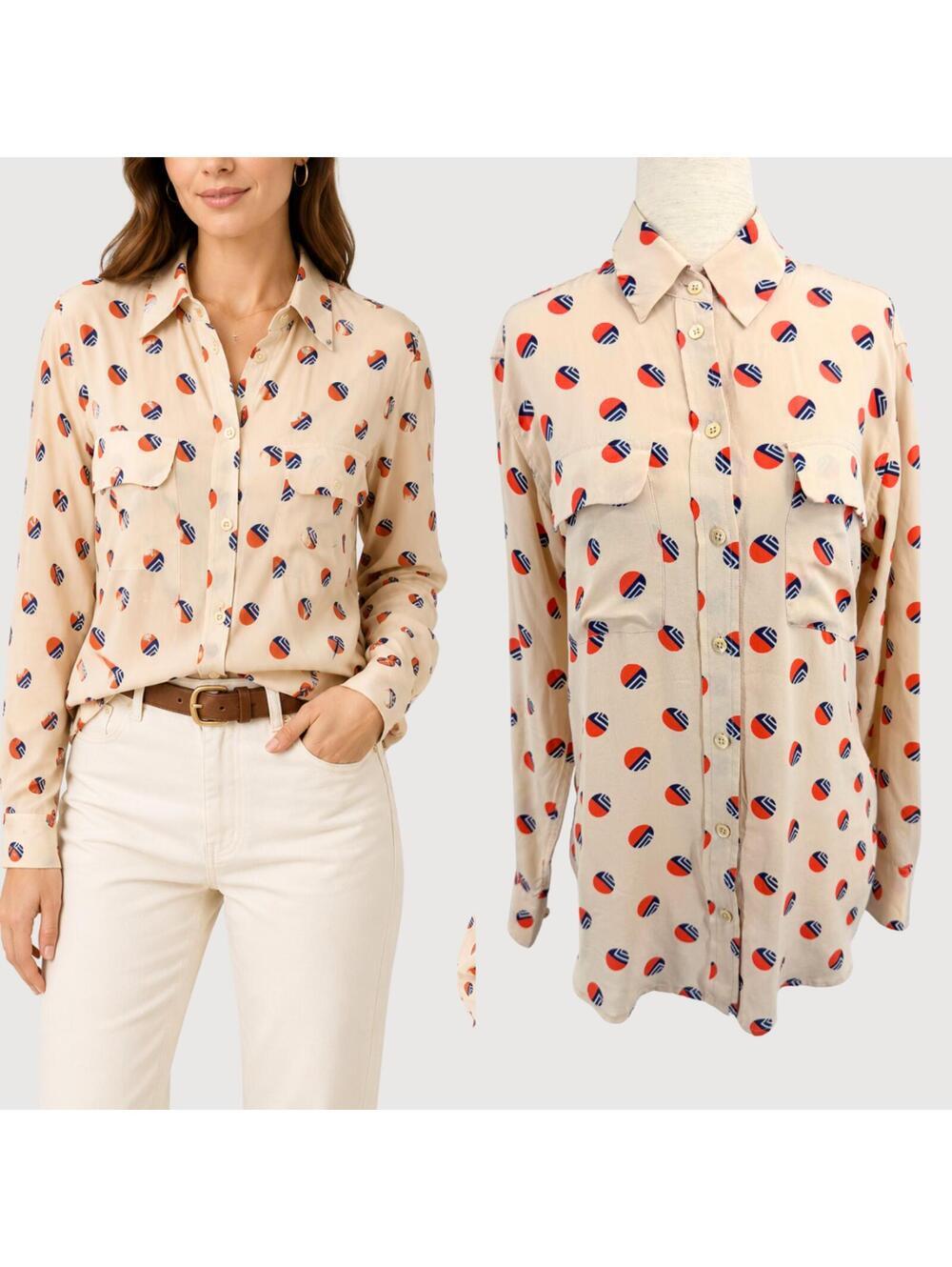 Equipment Silk Signature Dot Print Button-Up Blouse XS